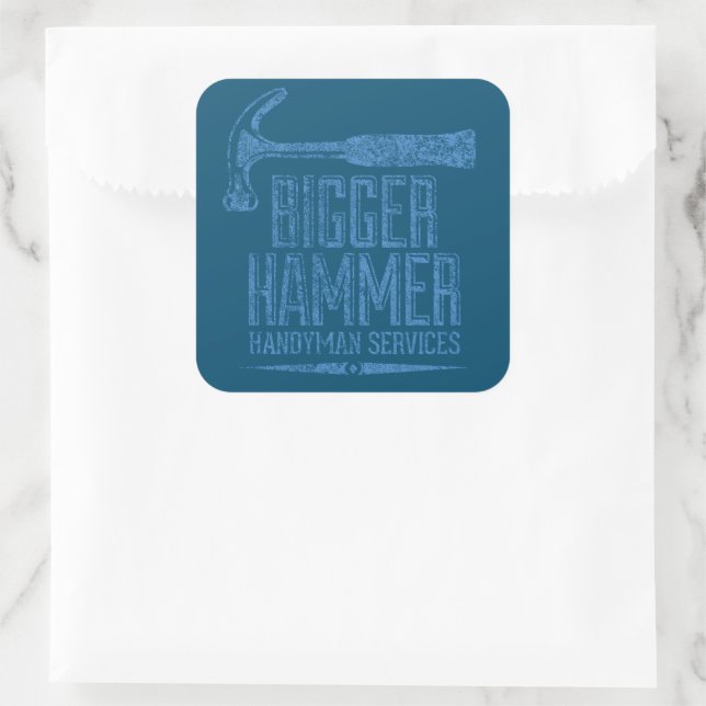 Bigger Hammer Handyman Services Teal BG Square Sticker (Bag)