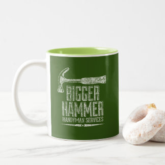 Bigger Hammer Handyman Services White Gfx Green BG Two-Tone Coffee Mug