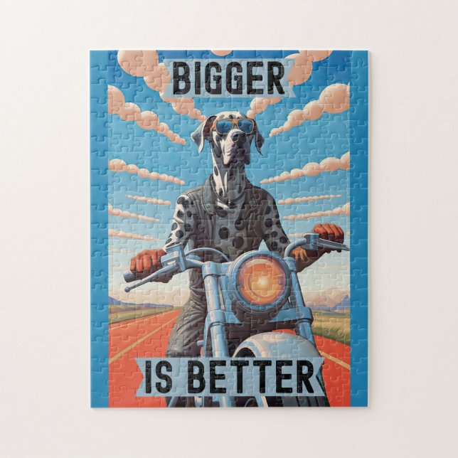 Bigger is Better: A Great Dane Riding a Motorcycle Jigsaw Puzzle (Vertical)