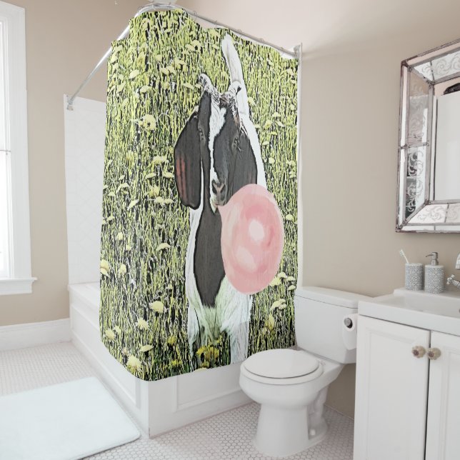 Bigger than Life Boer Kid Goat with Bubblegum Shower Curtain (In Situ)
