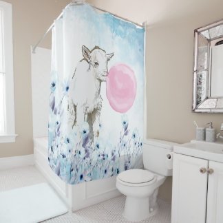 Bigger than Life White Baby Goat with Bubblegum Shower Curtain