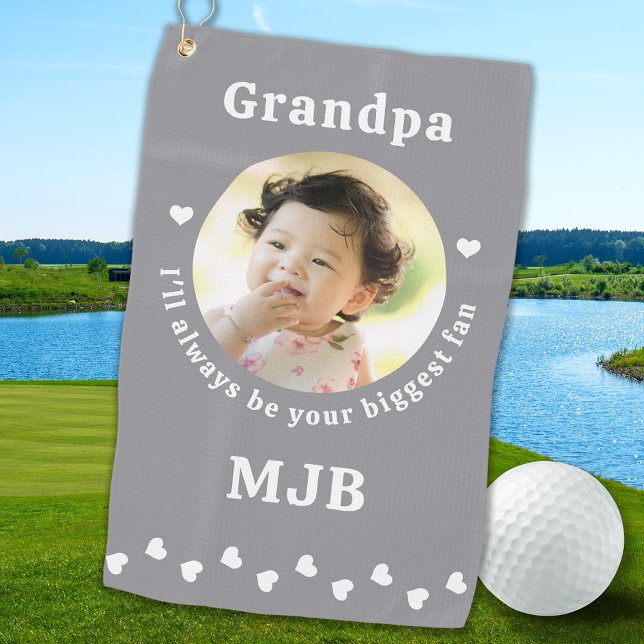 Biggest Fan - GRANDPA - Personalised Photo Golfer Golf Towel (Creator Uploaded)
