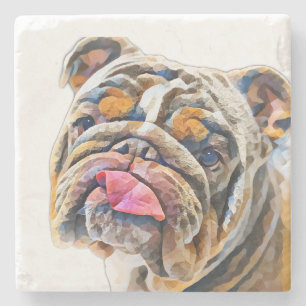 Biggie the Bulldog Animal Gram Stone Coaster