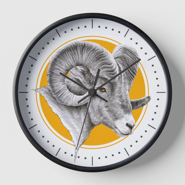 Bighorn Ram Animal art Aries Zodiac sign Astrology Clock (Front)