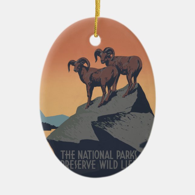 Bighorn Sheep American West Wildlife Ceramic Ornament (Front)
