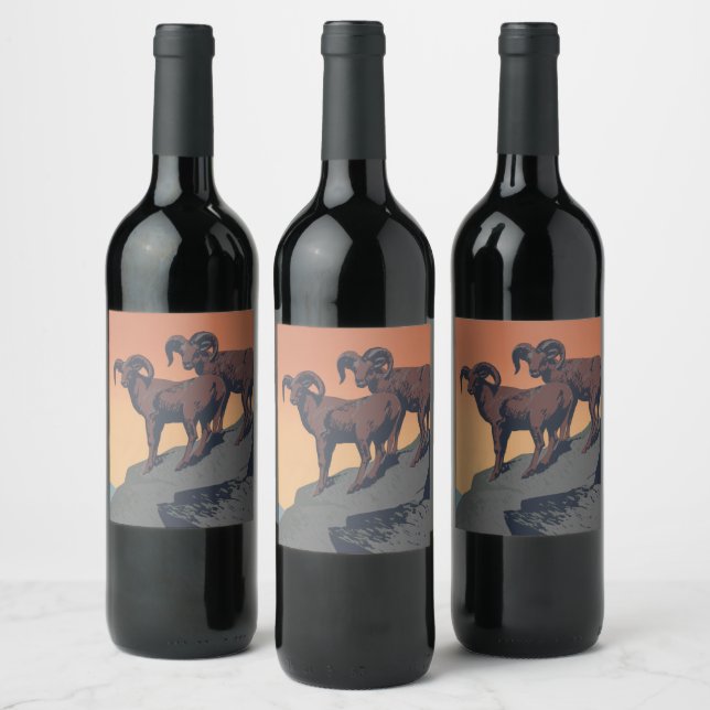 Bighorn Sheep American West Wildlife Wine Label (Bottles)