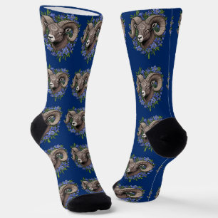 Bighorn Sheep And Blue Colorado Columbine Flowers Socks