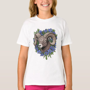Bighorn Sheep And Blue Colorado Columbine Flowers T-Shirt