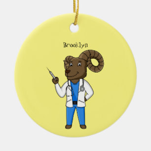 Bighorn sheep doctor cartoon illustration ceramic ornament