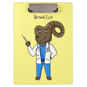 Bighorn sheep doctor cartoon illustration clipboard