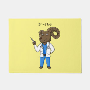 Bighorn sheep doctor cartoon illustration doormat