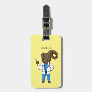 Bighorn sheep doctor cartoon illustration luggage tag