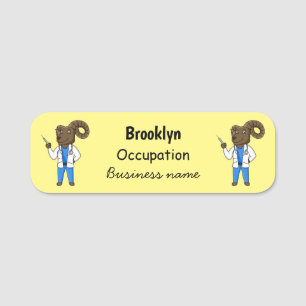 Bighorn sheep doctor cartoon illustration name tag