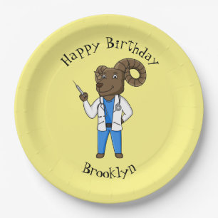 Bighorn sheep doctor cartoon illustration paper plate