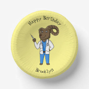 Bighorn sheep doctor cartoon illustration paper plate