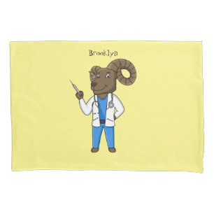 Bighorn sheep doctor cartoon illustration pillowcase