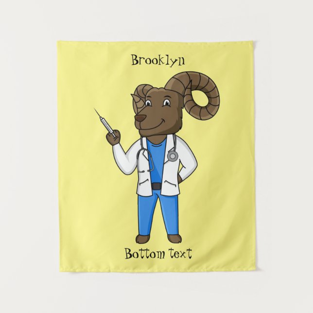 Bighorn sheep doctor cartoon illustration tapestry (Front)