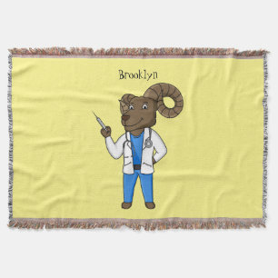 Bighorn sheep doctor cartoon illustration throw blanket