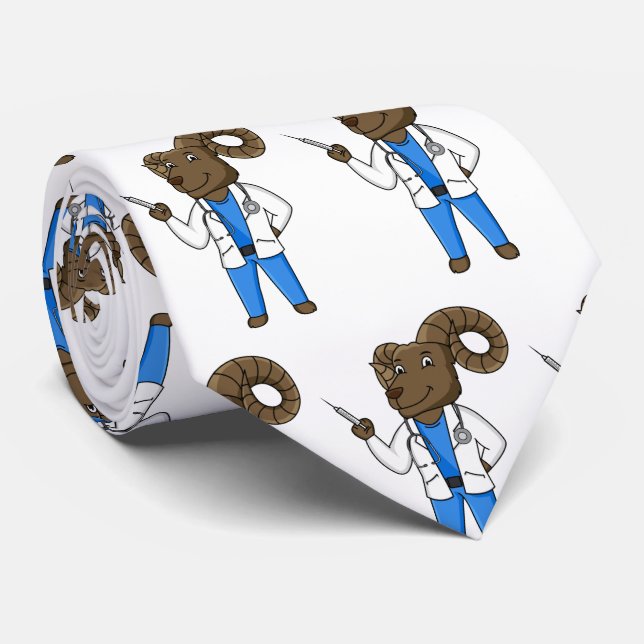 Bighorn sheep doctor cartoon illustration tie (Rolled)