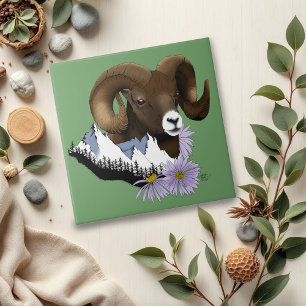 Bighorn Sheep Ram Green Mountains Ceramic Tile