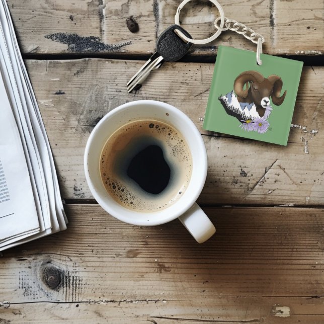 Bighorn Sheep Ram Green Mountains Key Ring (Creator Uploaded)