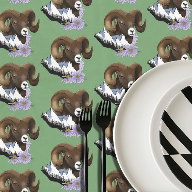 Bighorn Sheep Ram Green Mountains  Tablecloth (Creator Uploaded)
