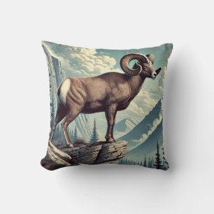 Bighorn Sheep Rocky Mountain Wildlife Rustic Cushion