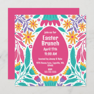 Bight Folk Art Flowers Easter Invitation