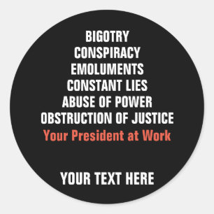 Bigotry Collusion Emoluments Obstruction Impeach Classic Round Sticker