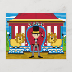 Bigtop Circus Ringmaster and Lions Postcard