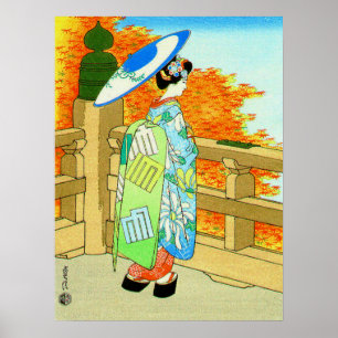 Bijin and Red Maple Hasegawa Sadanobu III 1950s Poster