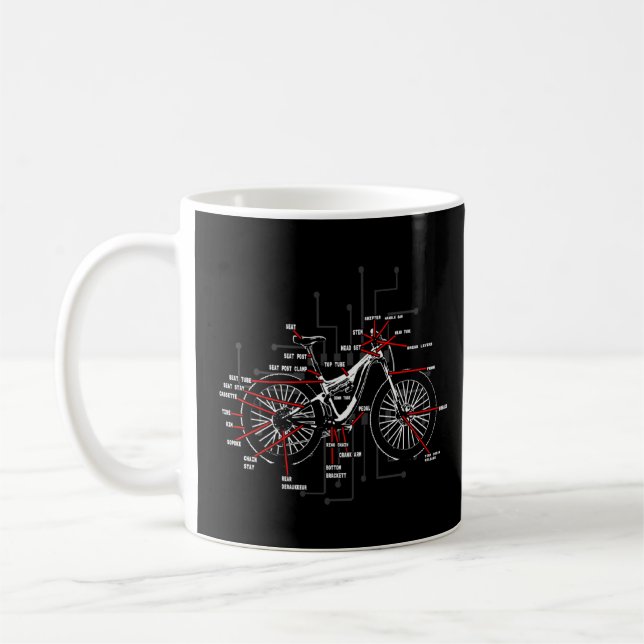 Bike Anatomy Bicycle Mountain Biking Parts Cyclist Coffee Mug (Left)
