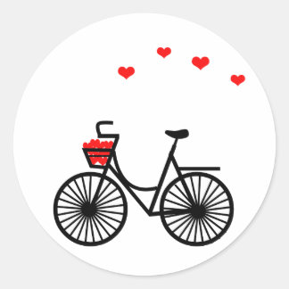 Bike Basket Full of Hearts Round Stickers