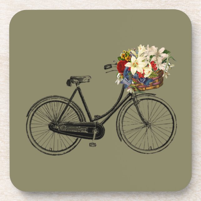 Bike bicycle flower set drink coasters Taupe (Front)