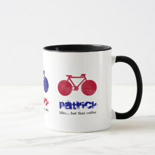 bike bicycle red and blue personalised mug