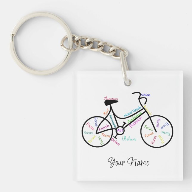 Bike, Bicycle  Sport, Motivational Words & Stripes Key Ring (Front)
