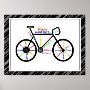 Bike, Bicycle  Sport, Motivational Words & Stripes Poster