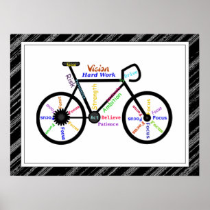 Bike, Bicycle  Sport, Motivational Words & Stripes Poster