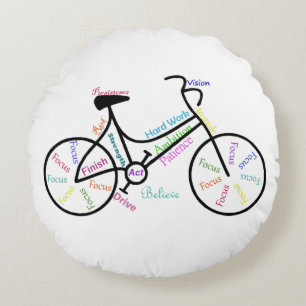 Bike, Bicycle  Sport, Motivational Words & Stripes Round Cushion
