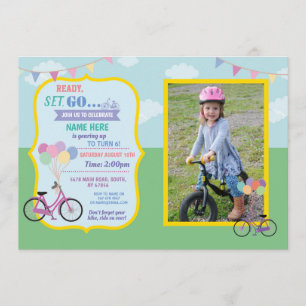 Bike Birthday Bicycle Ride Balloons Party Photo Invitation
