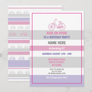Bike Birthday Bicycle Ride Party Pink Girls Invitation