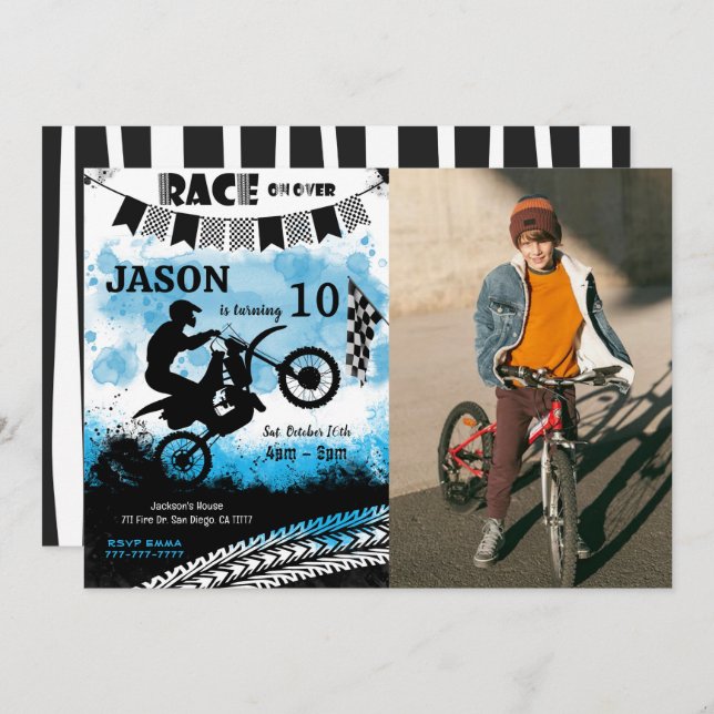 Bike Birthday Photo Invitation  (Front/Back)