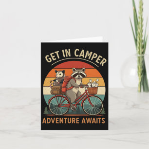 Bike Camping Racoon Opossum Get In Camper Adventu Card