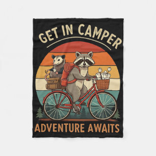 Bike Camping Racoon Opossum Get In Camper Adventu Fleece Blanket