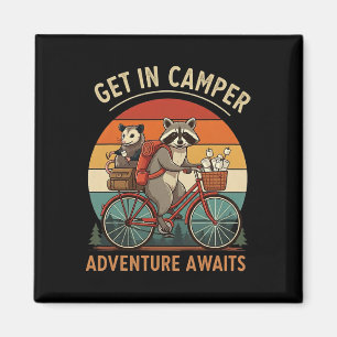 Bike Camping Racoon Opossum Get In Camper Adventu Magnet