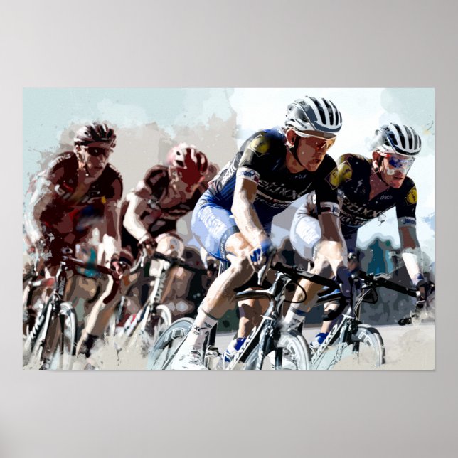 Bike Cyclists Battling for Position Poster (Front)