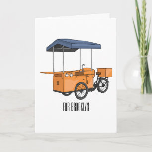 Bike food cart cartoon illustration card