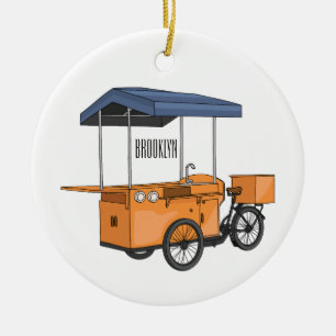 Bike food cart cartoon illustration ceramic ornament