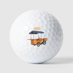 Bike food cart cartoon illustration golf balls