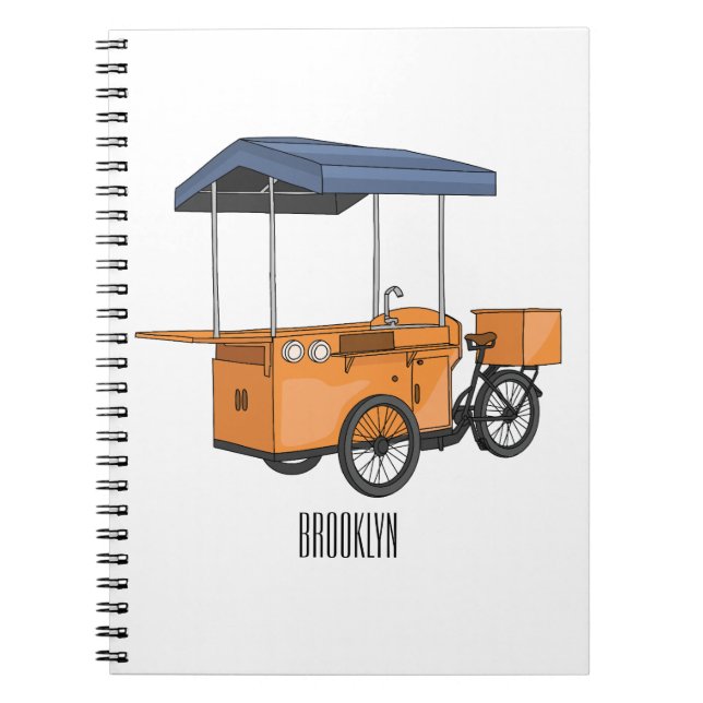 Bike food cart cartoon illustration notebook (Front)